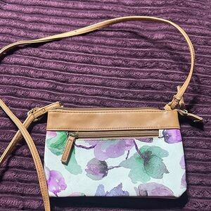 Floral Crossbody Bag with Tan Accents